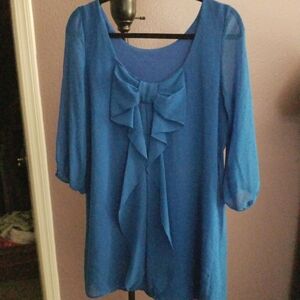 Blue Blouse with Bow Detail